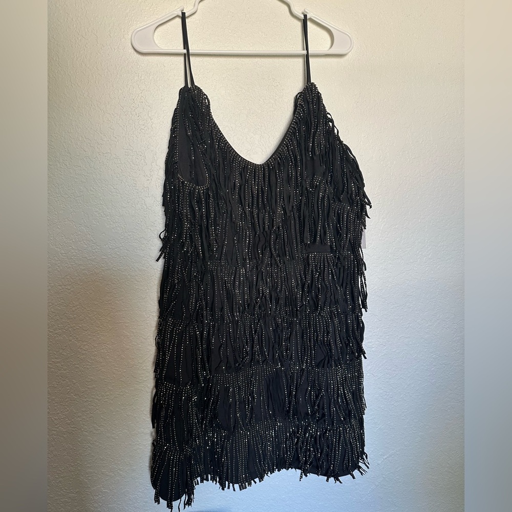 Black Fringe Dress with Silver Accents